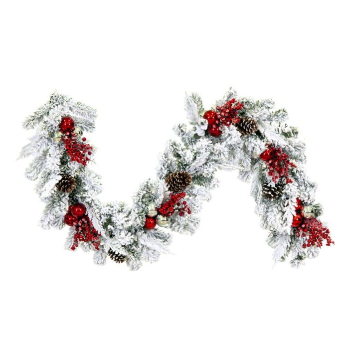 Silver and Red Berry Flocked Collection Garland