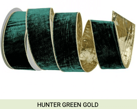 Gold Backed Velvet Ribbon 25 Green