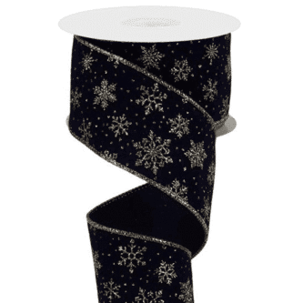 Gold Snowflakes Navy Ribbon