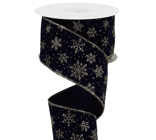 Gold Snowflakes Navy Ribbon