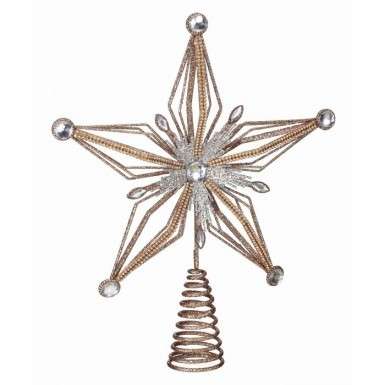 Tree Topper Copper and Silver Glitter Jewel Star