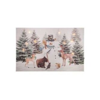 Forest Snowman with Animals Lit LED Print