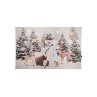 Forest Snowman with Animals Lit Led Print