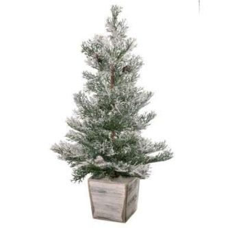 Frosted Cedar Tree in Wood Planter Two Sizes