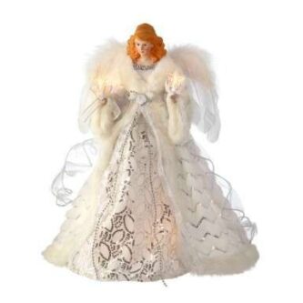 Tree Topper White Silver Lit Angel with Feather Wings
