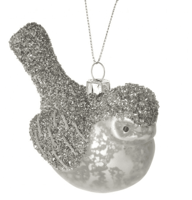 Mercury Glass Beaded Bird Ornament