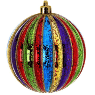Multi Color Striped Mercury Look Ball Ornaments