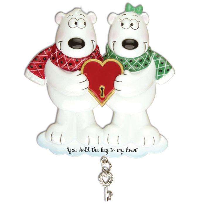 Couples Key to My Heart Polar Bear Personalized Christmas Ornaments