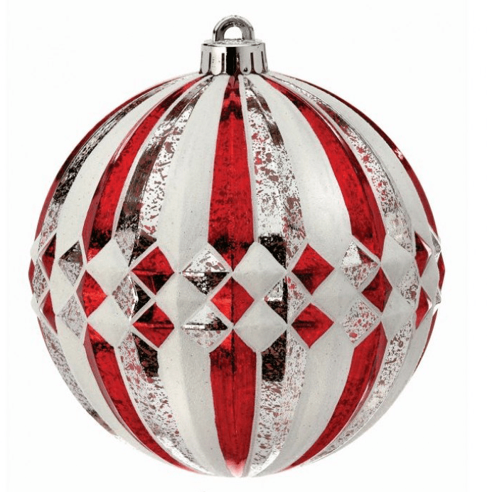 Ridged Diamond Stripe Mercury Look Ball Ornament