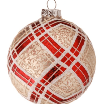 Red White Silver Diagonal Plaid Ball Ornament