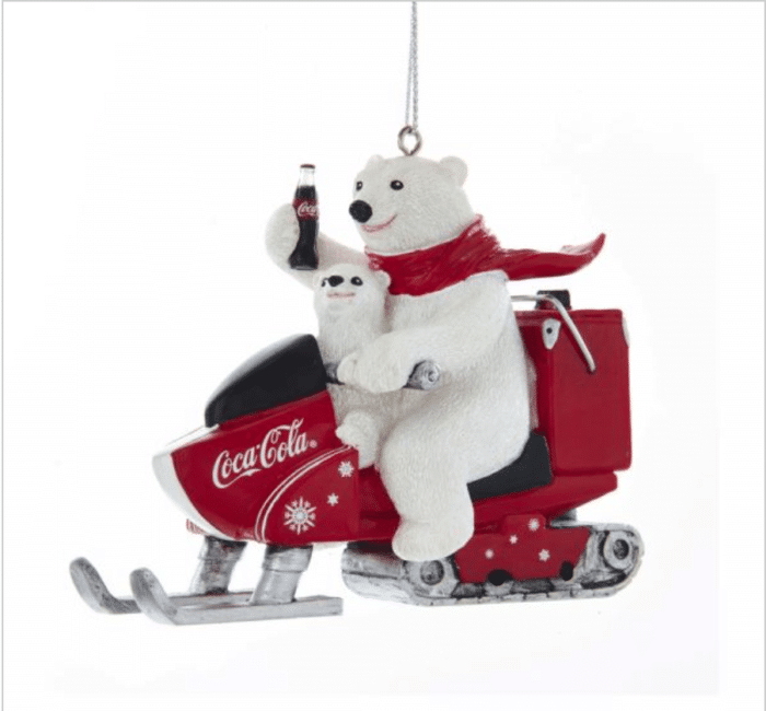 Coca cola® Polar Bear with Cub Riding Snow Mobile Ornament