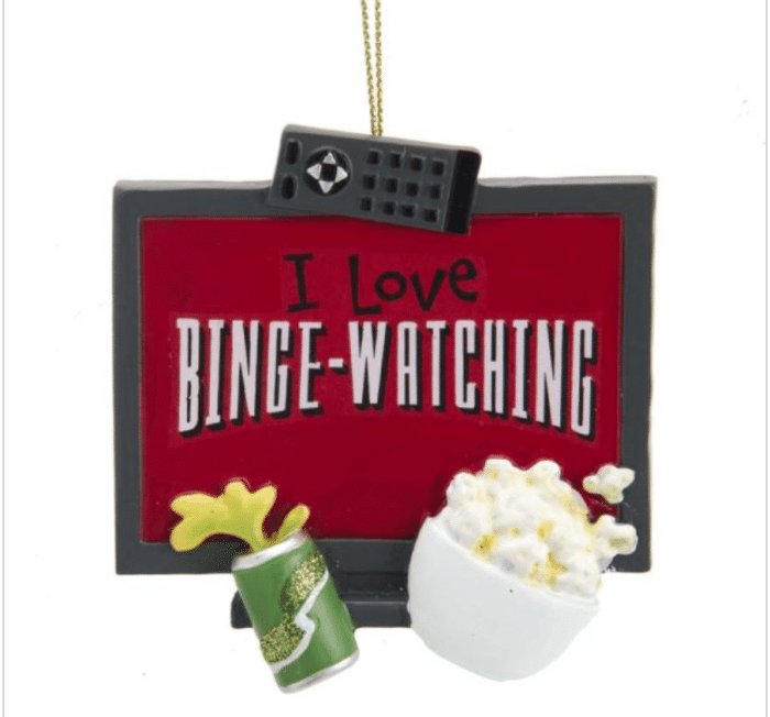 Personalized "I Love Binge-Watching" television ornament
