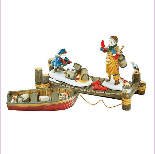 Dept. 56 Rare Retired New England Village Lobster Trappers Pre-Owned