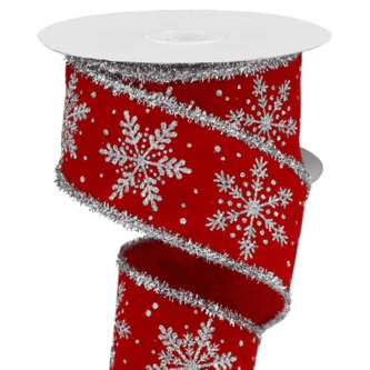 Silver Snowflakes Velvet Ribbon