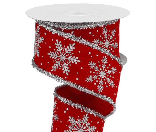 Silver Snowflakes Velvet Ribbon