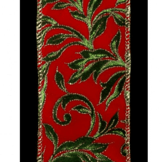 Printed Leaf Vine On Velvet 2.5" or 4" Ribbon