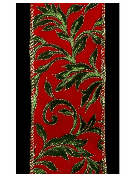 Printed Leaf Vine On Velvet 2.5" or 4" Ribbon