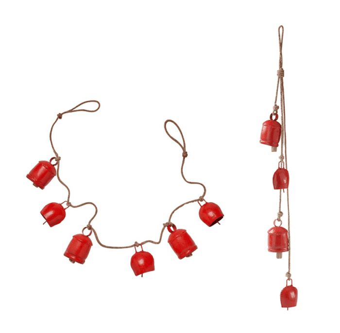 Antique Look Red Bells and Jute Swag or Garland
