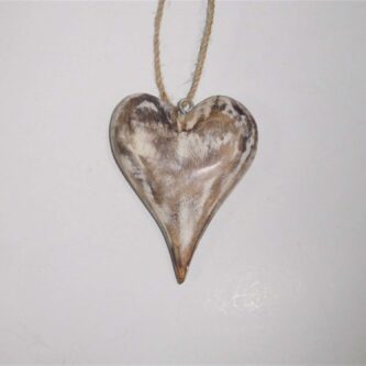 Wooden Heart White Wash Ornament