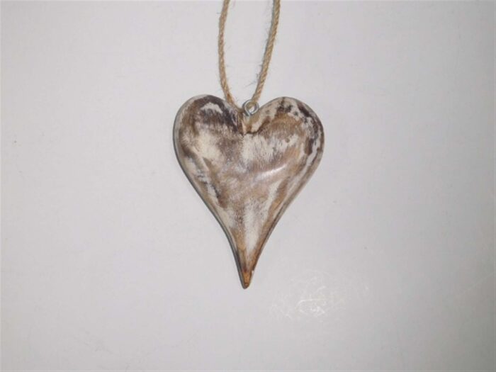 Wooden Heart White Wash Ornament