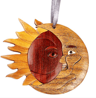 Wood Eclipse Intarsia Double Sided Ornament