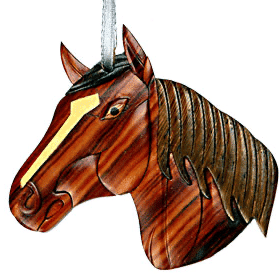 Wood Horse Head Intarsia Double Sided Ornament