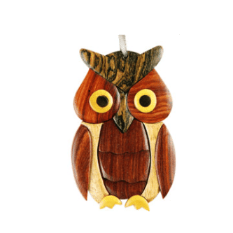 Wood Owl Intarsia Double Sided Ornament