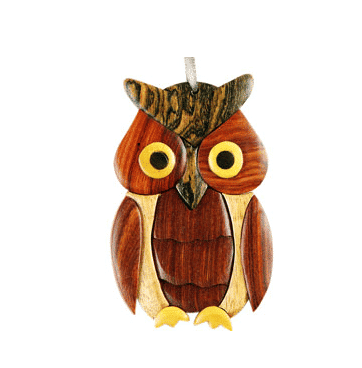 Wood Owl Intarsia Double Sided Ornament