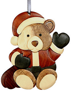 Wood Santa Teddy Bear Intarsia Double Sided Ornament