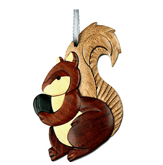 Wood Squirrel Intarsia Double Sided Ornament