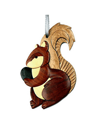 Wood Squirrel Intarsia Double Sided Ornament