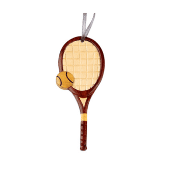 Wood Tennis Racket Intarsia Double Sided Ornament