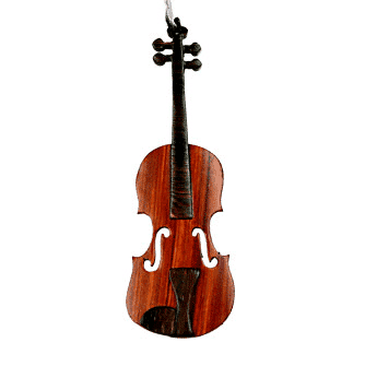 Wood Violin Intarsia Double Sided Ornament