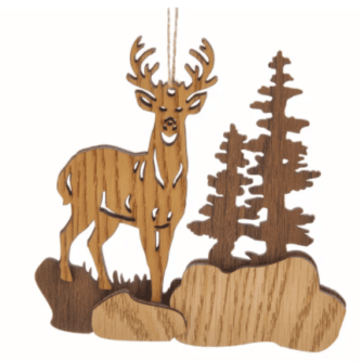 Wooden Nature Scene Deer Ornament