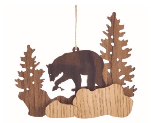 Wooden Nature Scene Bear Ornament