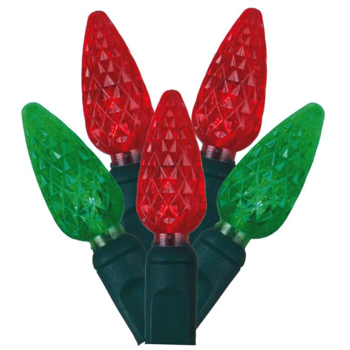 50 Bulb Faceted Led C6 Light Sets Red and Green