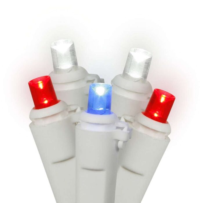 Wide Angle LED White Cord Light Set 50 Bulb red white and blue