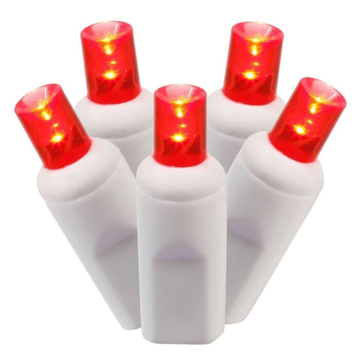 Red Wide Angle LED White Cord Light Set 50 Bulb