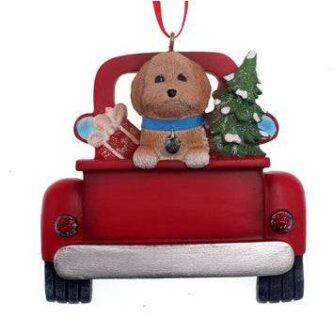 Golden Doodle Dog In Back Of Truck Personalized Ornament