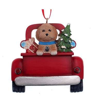 Golden Doodle Dog in Back of Truck Personalized Ornament