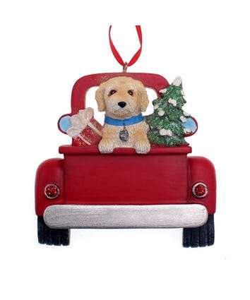 Labradoodle Dog in Back of Truck Personalized Ornament