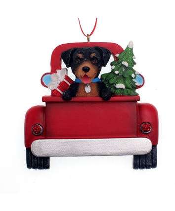 Rottweiler in Back of Truck Personalized Ornament