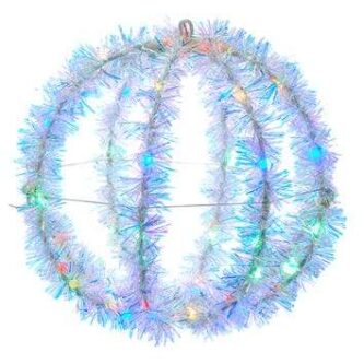 Silver Iridescent Tinsel Multi-Color or Warm White LED Foldable Metal Sphere 8"