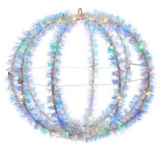 Silver Iridescent Tinsel Multi-Color or Warm White LED Foldable Metal Sphere 12"