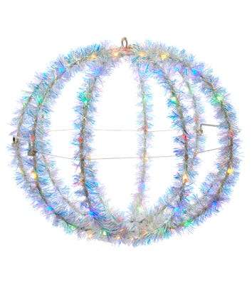 Silver Iridescent Tinsel Multi color or Warm White Led Foldable Metal Sphere 12