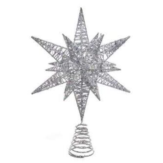 Tree Topper Silver Glitter Wire 3D Star