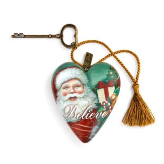 Believe Jolly Santa Art Heart Sculpture Ornament
