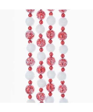 Red and White Frosted Beaded Garland 