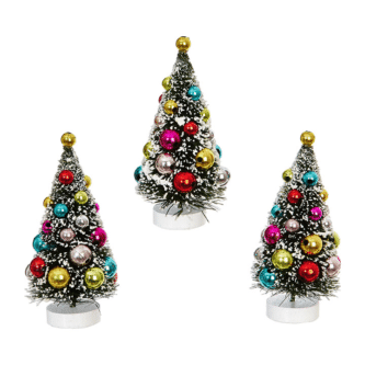 Green Sisal Trees with Ball Ornaments Set of Three