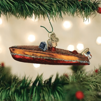 Old World Classic Wooden Boat Glass Ornament